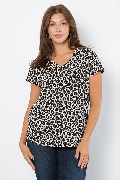 PT11581 URBAN RIB PRINT V NECK TEE